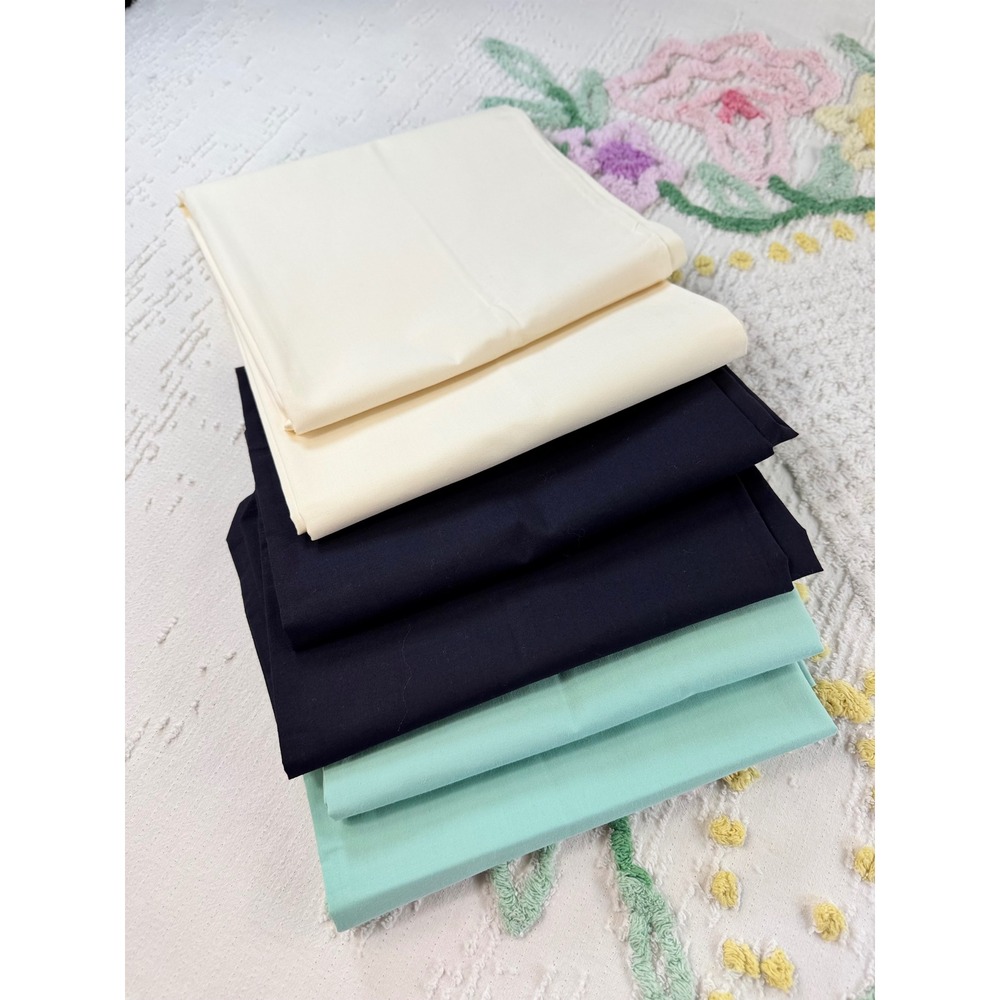 Vintage Cannon Pillowcase Set Navy Blue Mint Green Cream Percale Made in USA 4pc